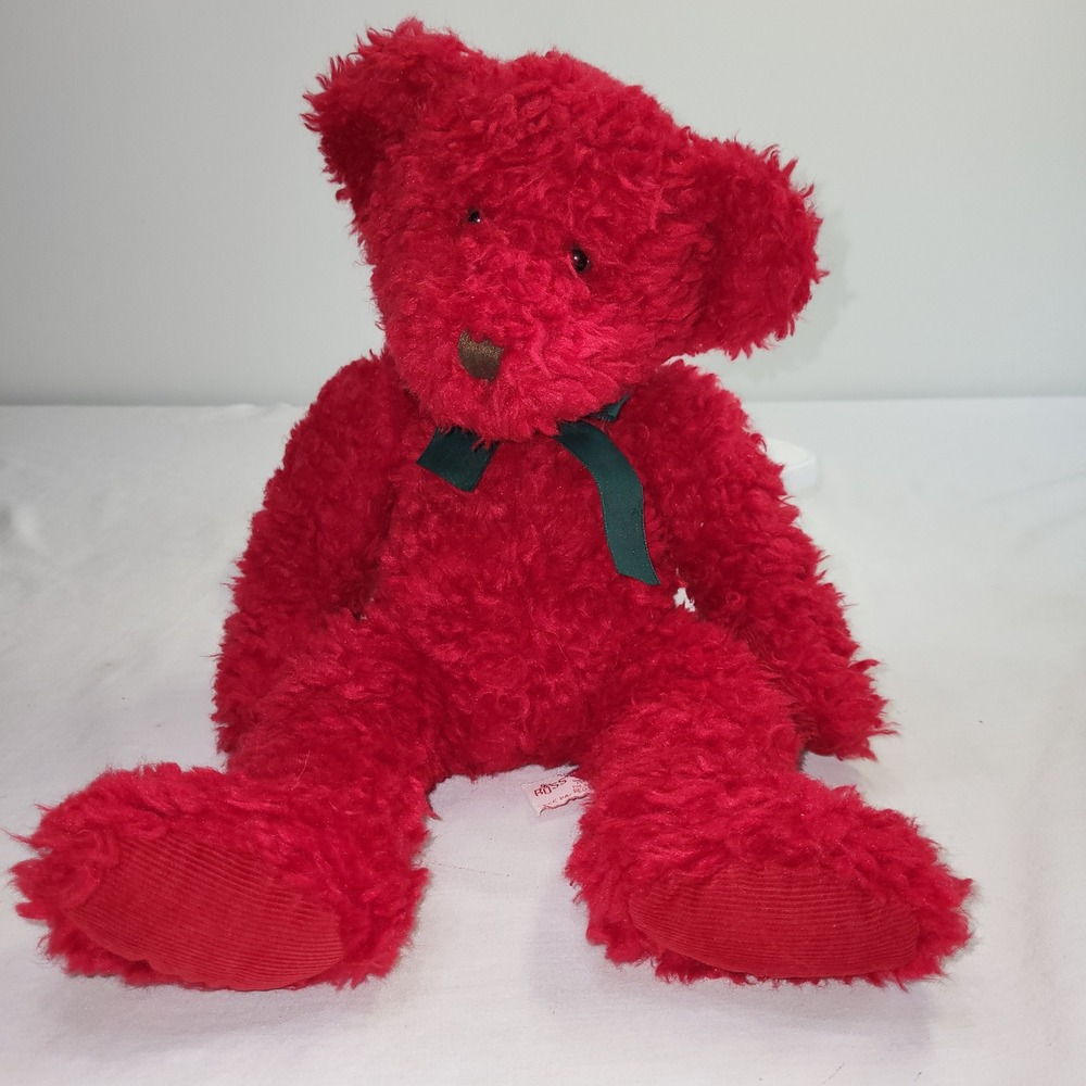 Russ Berrie Redford Plush Teddy Bear 15in Red Green Bow Vintage 4355